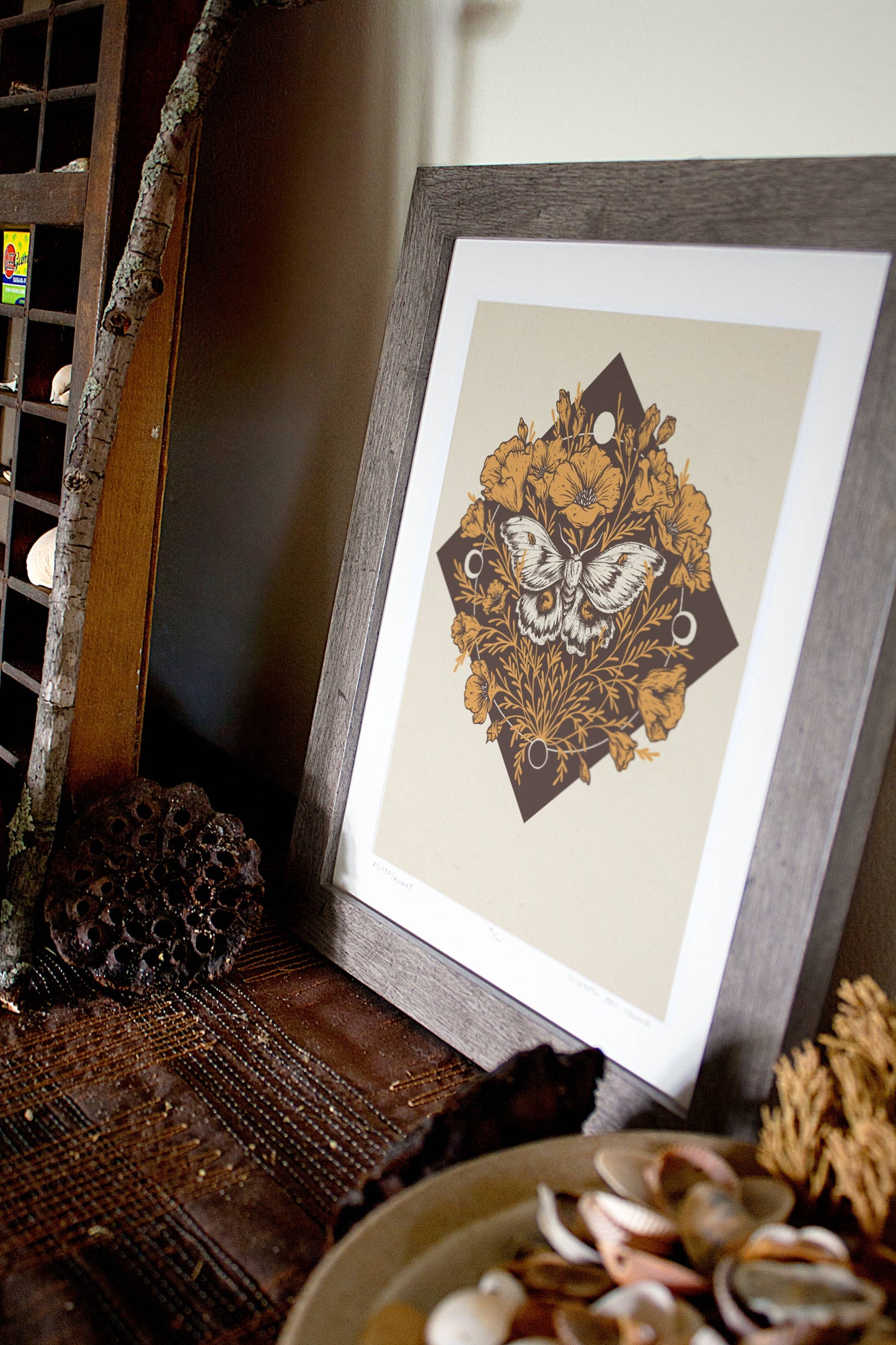 Moth & Poppies, Moon Phases, Giclee Print 11x14"